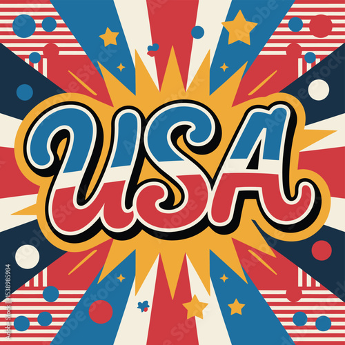 Retro pop art style usa graphic with stars stripes and patriotic colors