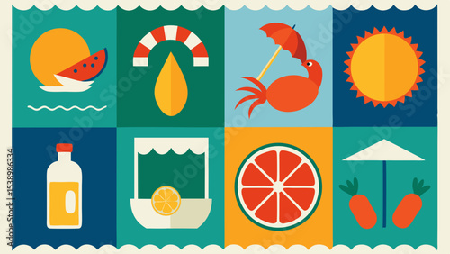 Summertime fun a colorful grid of summer icons