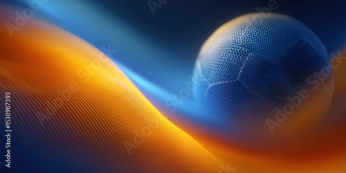 Dynamic Gradient Design Featuring a Textured Blue Soccer Ball and Fiery Orange Flow

