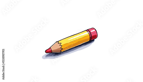 Yellow crayon with red tip on white background in simple sketch style    
