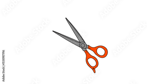 Scissors with orange handles on white background in simple sketch style    