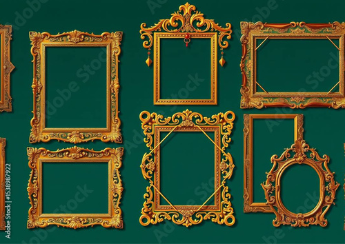 set of vintage frames on the wall