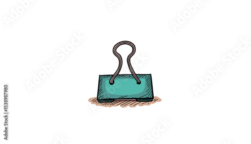 Clip binder illustration in teal color on white background in simple sketch style    