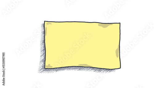 Blank yellow sticky note with sketched edges on white background in simple sketch style    