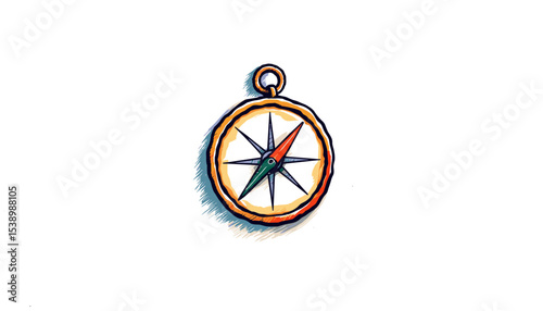 Vintage compass illustration with colorful cardinal directions in simple sketch style    