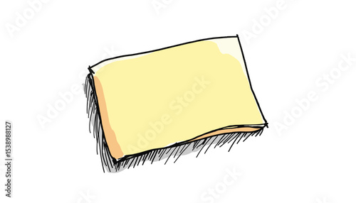 Hand-drawn yellow sticky note with sketchy edges on white background in simple sketch style  