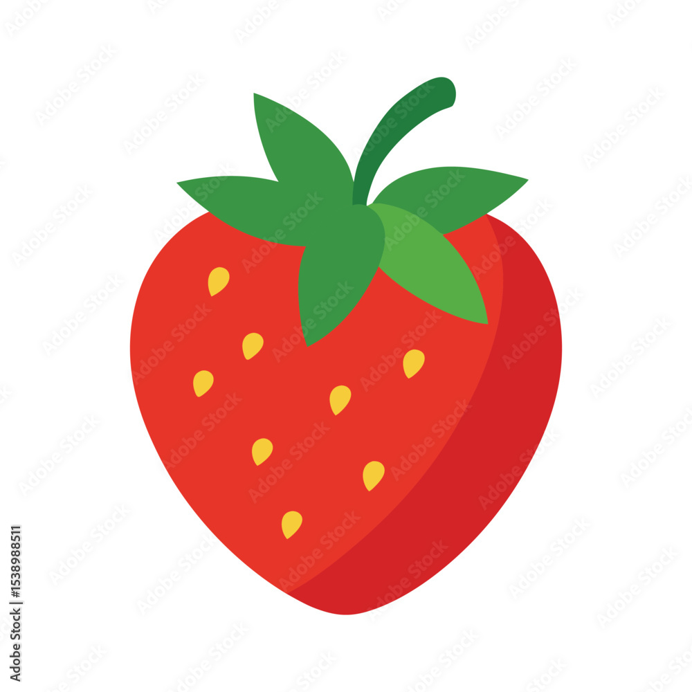 Obraz premium Strawberry with seeds and leaf cap Vector illustration on white background