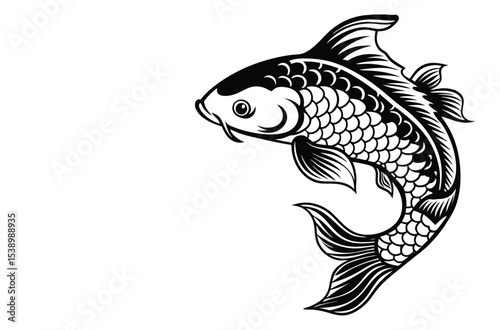Fish silhouette vector art icon isolated on white, vector illustration
