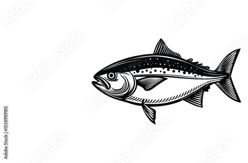 Fish silhouette vector art icon isolated on white, vector illustration