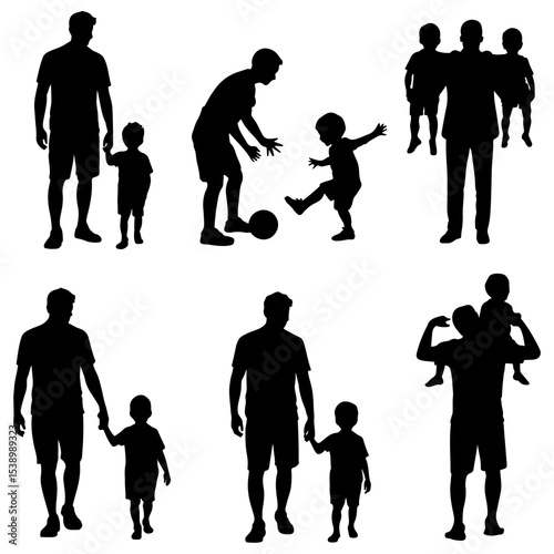 Silhouettes of fathers and children in various poses