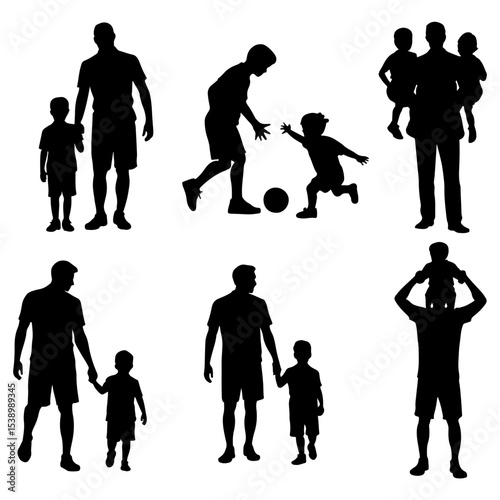 Silhouettes of fathers and children in various poses