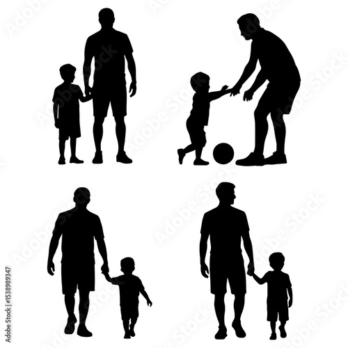 Silhouettes of fathers and children playing around