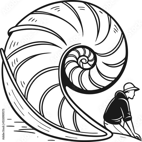 Vector illustration of a snail shell with a spiral pattern, like a nautilus seashell