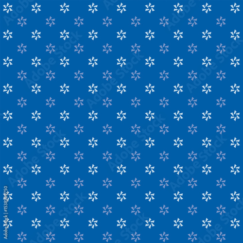 Small white flowers pattern doodle shapes motif continuous classic blue background. Modern floral fabric design textile swatch ladies dress, men's shirt all over print block.