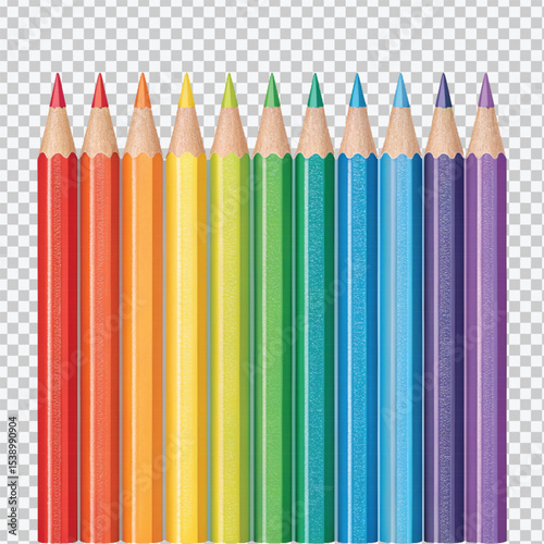 realistic 3d multi color or rainbow color pencil isolated on transparent background