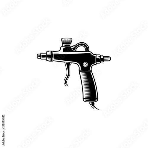 Illustration of airbrush gun in black and white style. Design element for logo, emblem, sign. Vector illustration