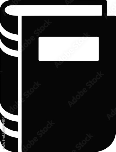A black book with a white label on a light gray background in a simple illustration