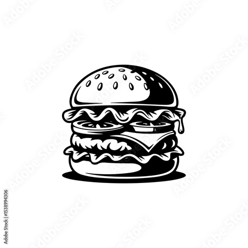 Illustration of burger. Design element for logo, label, badge, emblem. Vector illustration