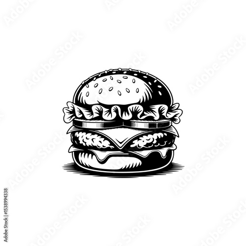 Illustration of burger. Design element for logo, label, badge, emblem. Vector illustration