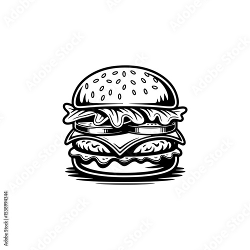 Illustration of burger. Design element for logo, label, badge, emblem. Vector illustration