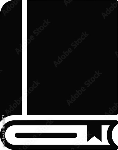 A simple black and white illustration of a closed book with a bookmark sticking out