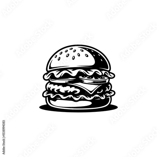 Illustration of burger. Design element for logo, label, badge, emblem. Vector illustration