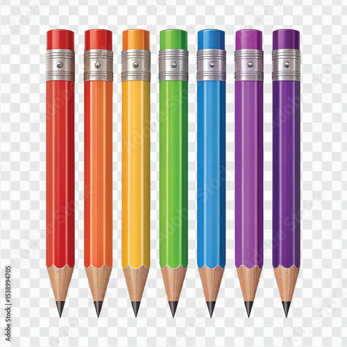  realistic 3d multi color or rainbow color pencil isolated on transparent background