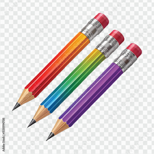  realistic 3d multi color or rainbow color pencil isolated on transparent background