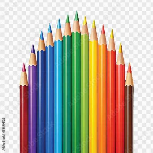  realistic 3d multi color or rainbow color pencil isolated on transparent background
