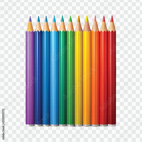  realistic 3d multi color or rainbow color pencil isolated on transparent background