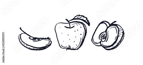 Crayon apple set. Vector doodle hand draw art sign