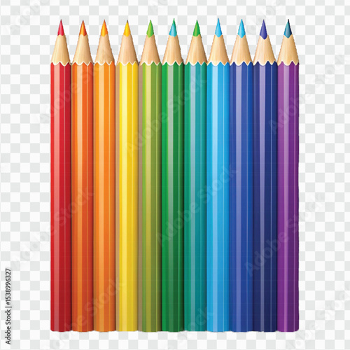  realistic 3d multi color or rainbow color pencil isolated on transparent background