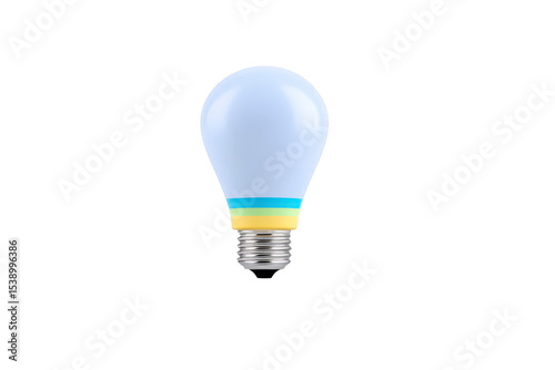 Light bulb with colorful base, featuring blue and yellow accents, is isolated on transparency background. bulb design is modern and minimalistic, emphasizing simplicity and innovation