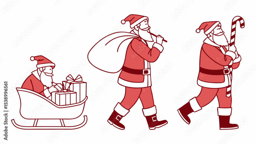 Obraz premium Flat Vector Set of Santa Claus and Holiday Accessories in Minimal Style