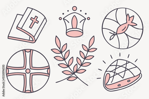 Minimalist Set of Christian Religious Symbols in Vector Style
