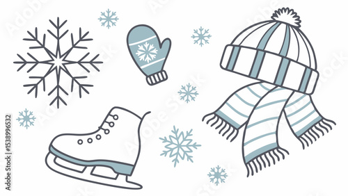 Minimalist Vector Set of Winter and New Year Snow Elements
