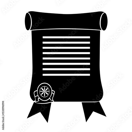 Minimalist black silhouette of a papal bull document with official seal and ribbon