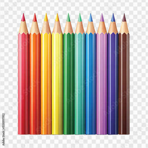  realistic 3d multi color or rainbow color pencil isolated on transparent background