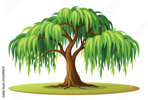 Weeping Willow Tree Vector Illustration for Elegant Weeping Willow Tree garden Forest Scene
