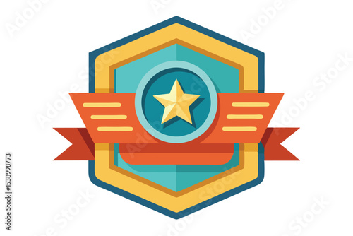 Award Winning Badge Design Flat Icon with Star and Ribbon