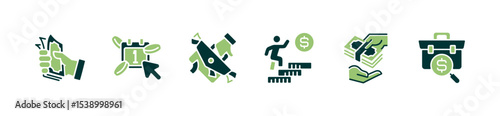 simple employee job salary money flow icon line set people working find dollar income freelancer business success earning signs vector illustration