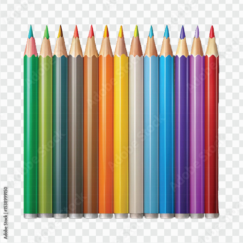  realistic 3d multi color or rainbow color pencil isolated on transparent background