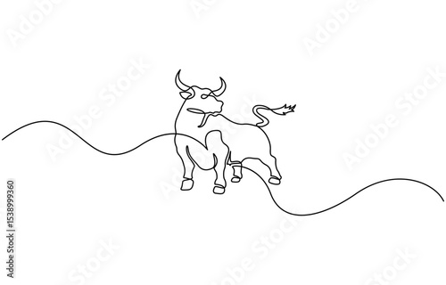 Continuous one single minimal line drawing Bull ,Editable stroke on a white isolated background. Vector illustration.