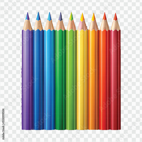  realistic 3d multi color or rainbow color pencil isolated on transparent background