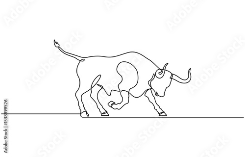 Continuous one single minimal line drawing Bull ,Editable stroke on a white isolated background. Vector illustration.