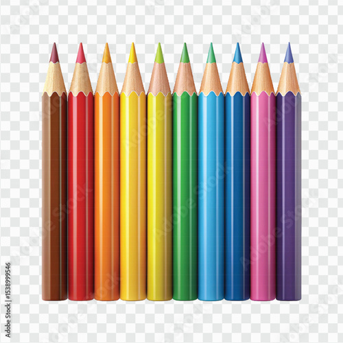  realistic 3d multi color or rainbow color pencil isolated on transparent background