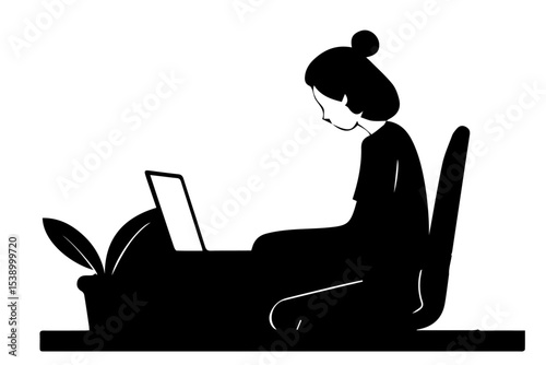man using laptop for office work silhouette 2