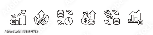 money arrow icon line set dollar cash flow business investment profit growth signs vector illustration for web and app
