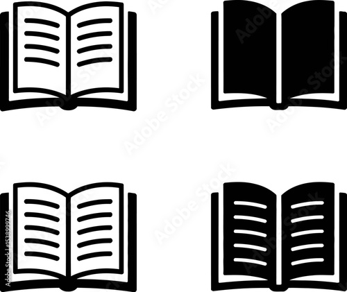 Four open book icons arranged in a square pattern on a white background simple design