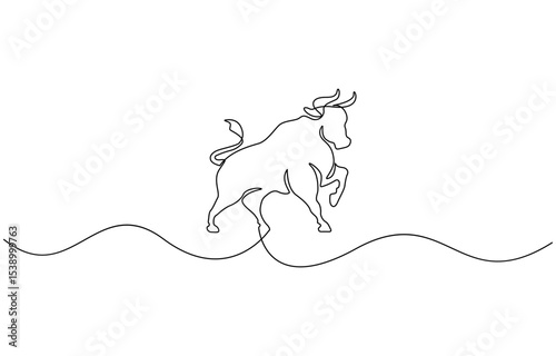 Continuous one single minimal line drawing Bull ,Editable stroke on a white isolated background. Vector illustration.